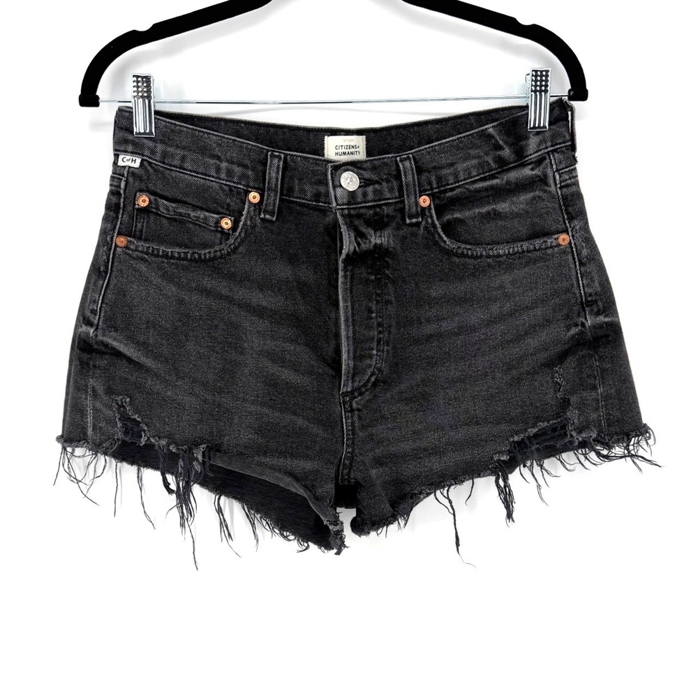 Citizens of Humanity Annabelle Shorts 28 Black Distressed High Rise Denim Cutoff